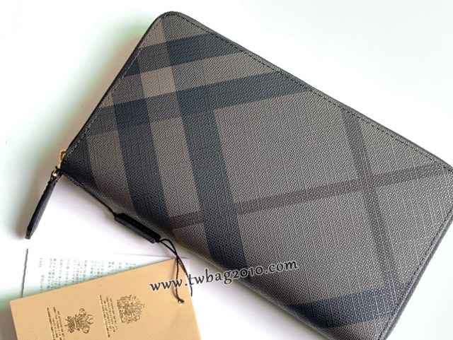 Burberry專門店新款大號男士手包 巴寶莉原廠pvc煙熏格紋拉鏈長錢包 yxb1463